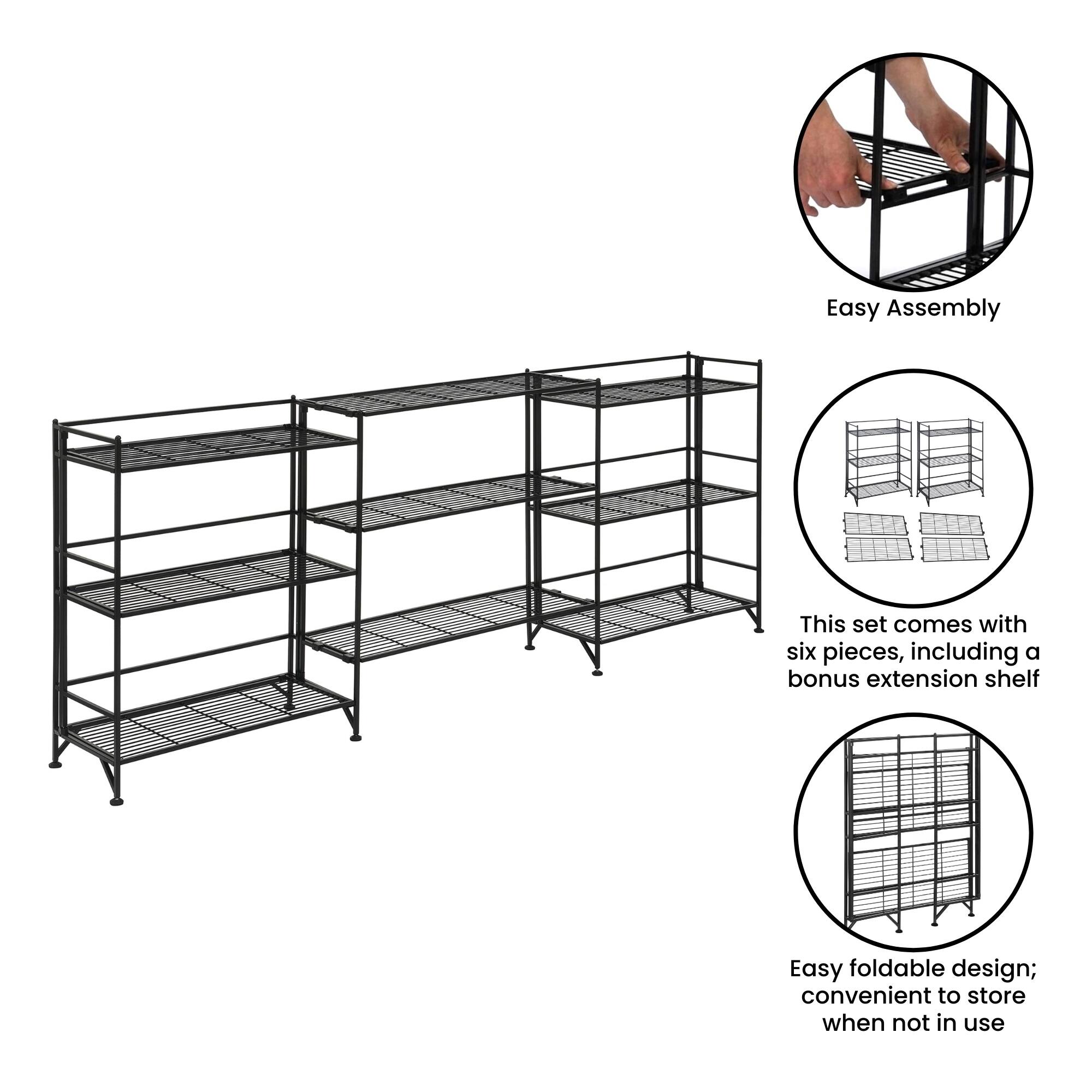 Porch & Den Ferdinand 3 Tier Wide Folding Metal Shelves with 3 Deluxe