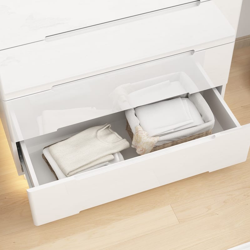 5 Drawers Chest with High Gloss Drawers With Light Storage Cabinet