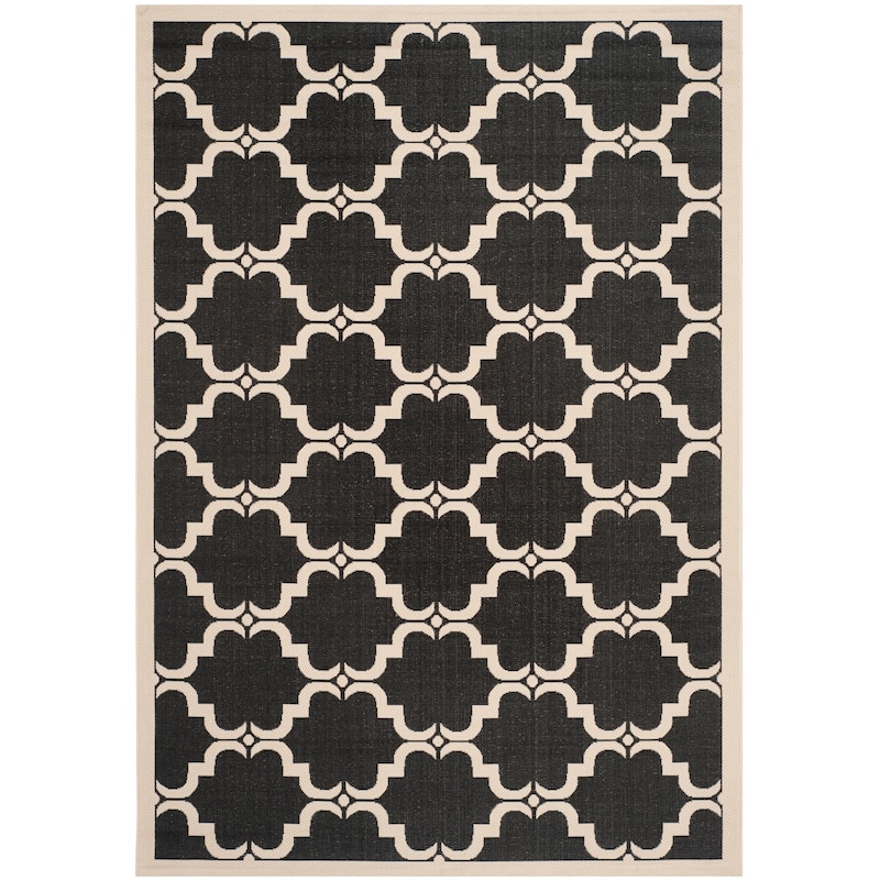 SAFAVIEH Courtyard Charleen Indoor/ Outdoor Waterproof Patio Backyard Rug - 6'7" x 9'6" - Black/Beige