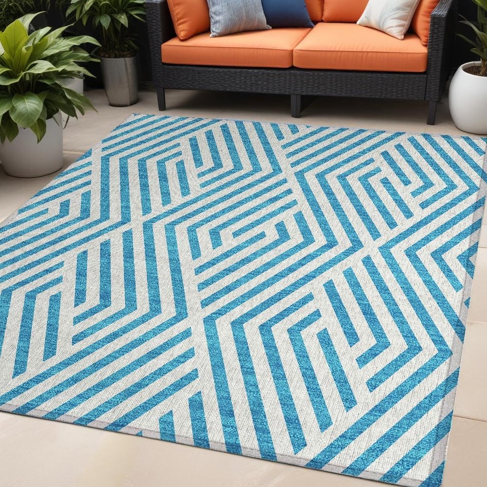 Lava Abstract Shapes Weather Resistant Blended Style Outdoor Rug