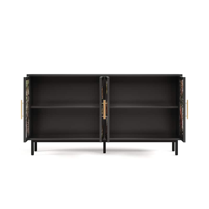 60.3" 4-Door Buffet Sideboard Cabinet, Glazed Art Storage Console