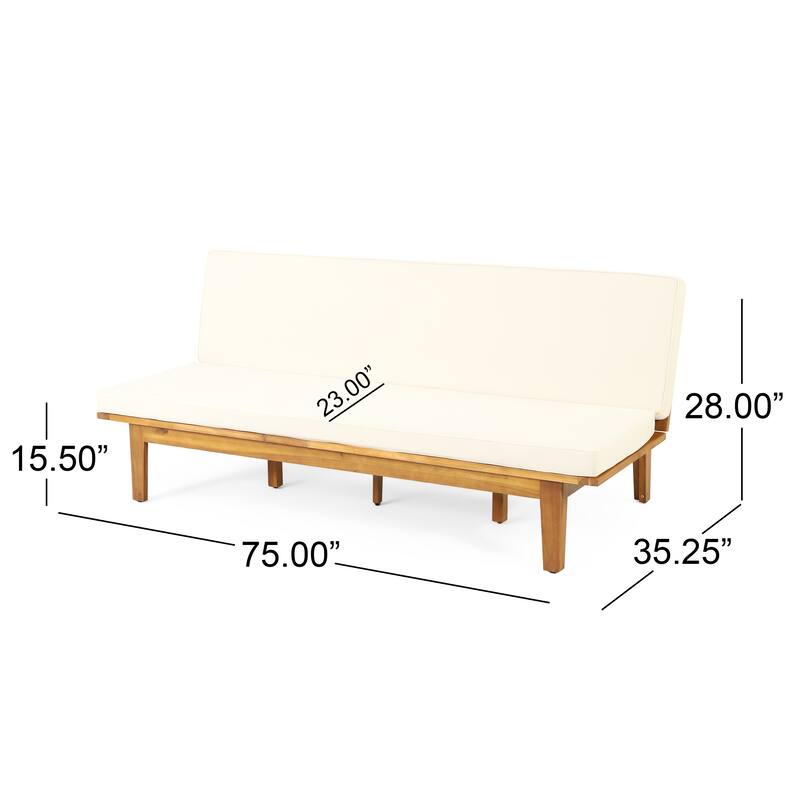 Roomfitters Adjustable Outdoor Wooden Bench with Slatted Backrest and Mid-Century Modern Design, Beige+Teak