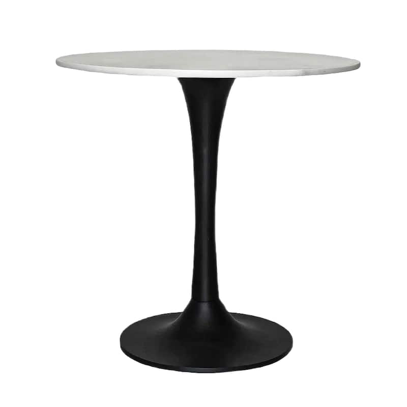 Mara Dining Table, 30 Inch Round White Genuine Marble Top, Black Metal Tulip Padestal Base - White, Black