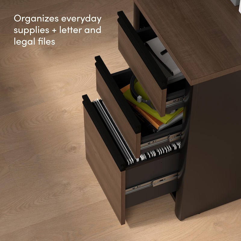 Bestar Connexion 72W L-Shaped Desk with Hutch and Pedestal