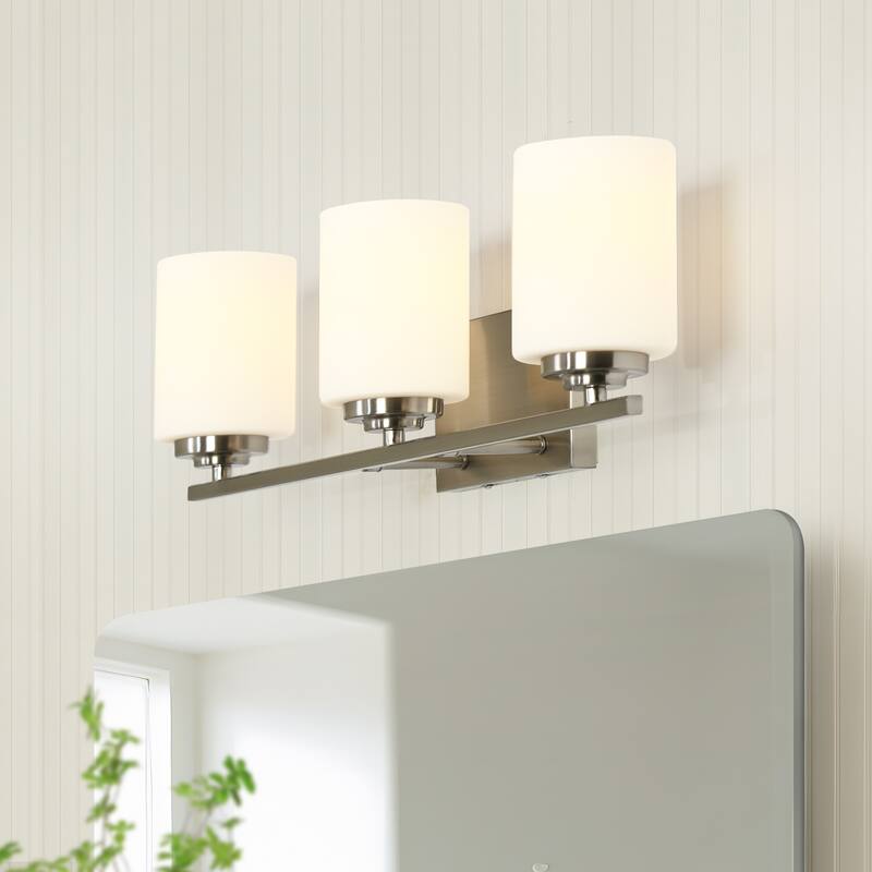 Modern 3-Light Silver Wall Sconces Frost Glass Bathroom Vanity Light - L 23" x W 6" x H 7.5"