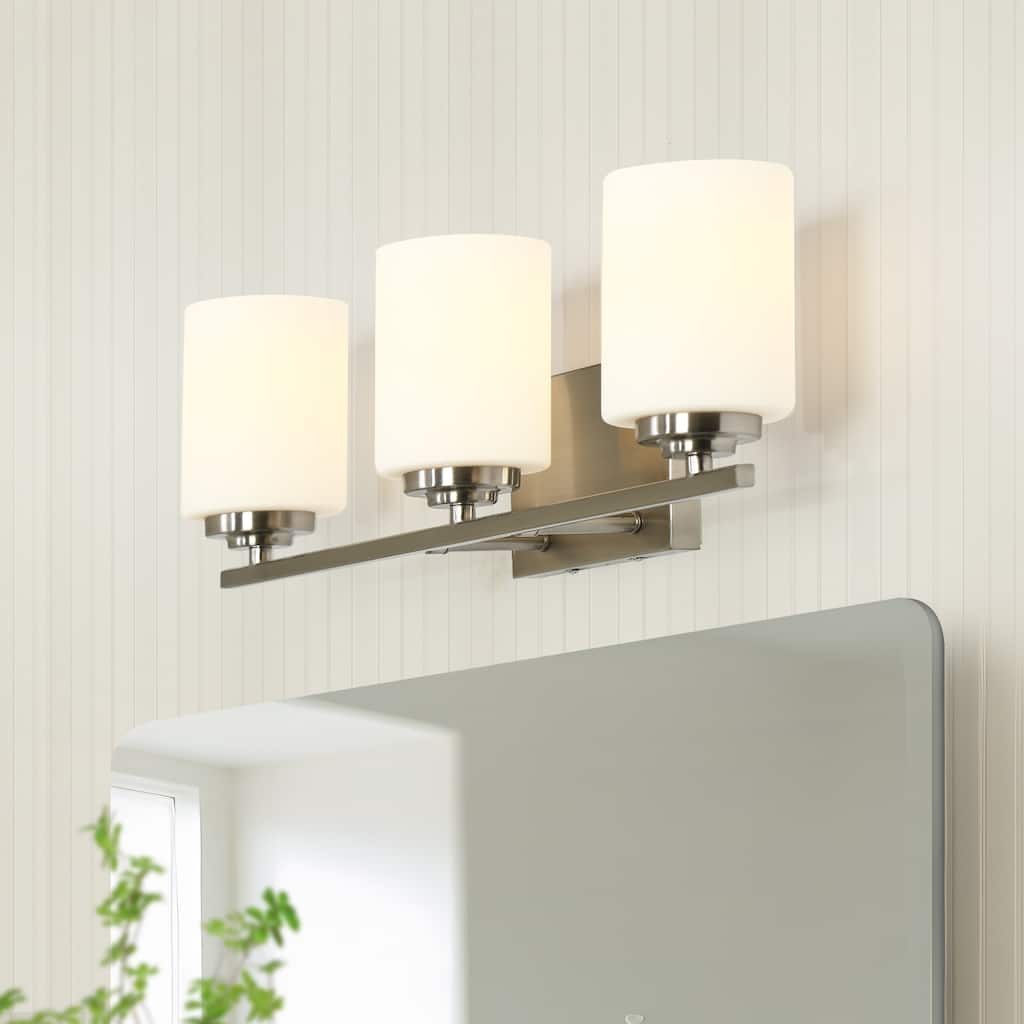 Modern 3-Light Silver Wall Sconces Frost Glass Bathroom Vanity Lights - L 23" x W 6" x H 7.5"