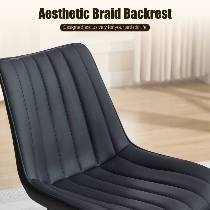 HOMEFUN PU Leather Upholstered Stripes Sturdy Metal Frame Dining Chairs(set of 2)