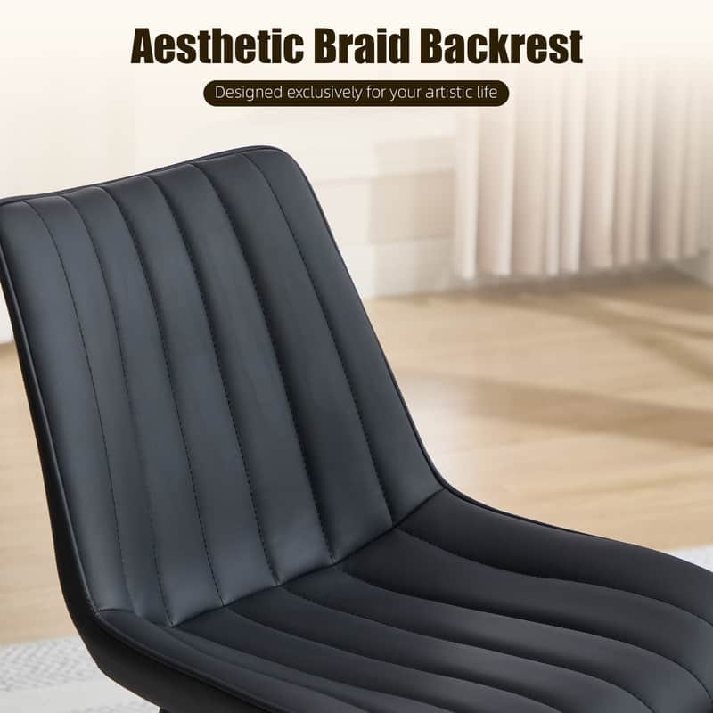 HOMEFUN PU Leather Upholstered Stripes Sturdy Metal Frame Dining Chairs(set of 4)