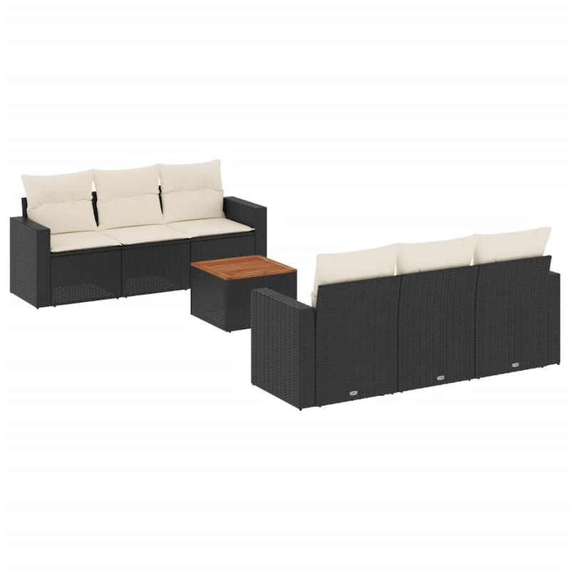 vidaXL Patio Sofa Set with Cushions Outdoor Furniture 7 Piece Poly Rattan - 25.8 x 24.4 x 27.2