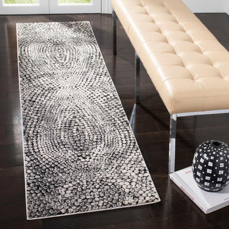 SAFAVIEH Lurex Jaana Modern Abstract Polyester Rug - 2' x 10' Runner - Black/Light Grey - Runner