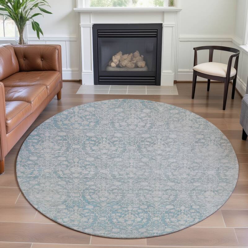 Premium Washable Super Soft Vintage Traditional Mayfield Rug - Aqua - 8' x 8'