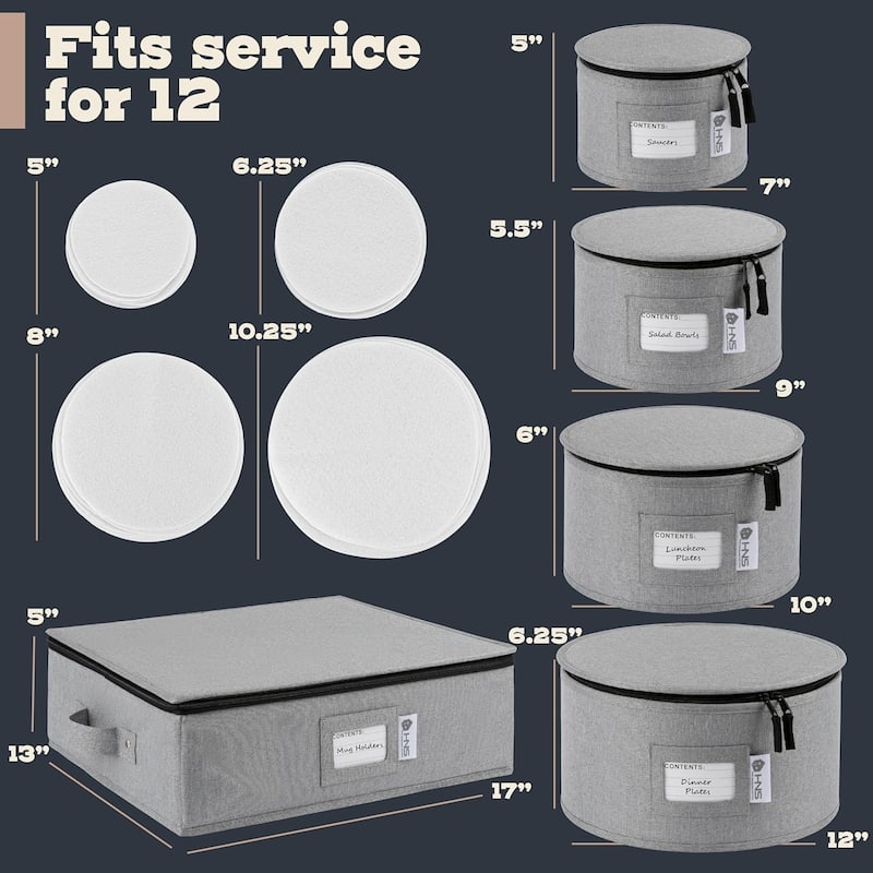 Hard Shell China Storage Containers 5-Piece Set Moving Boxes for Dinnerware, Glasses, Plates, Mugs and Saucers