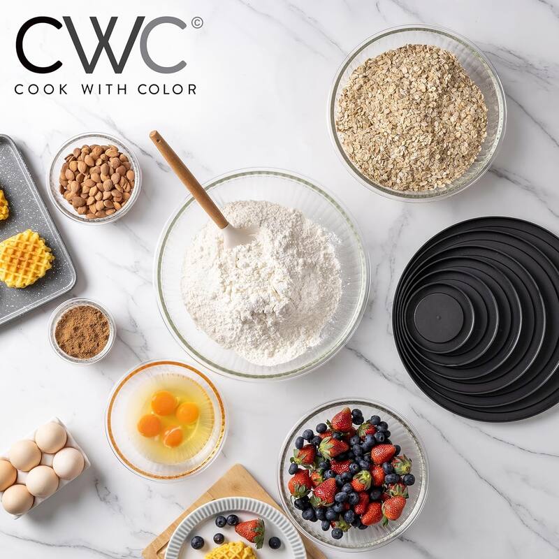 COOK WITH COLOR 12 Pc Glass Nesting Mixing Bowl Set with Lids for Cooking and Prep