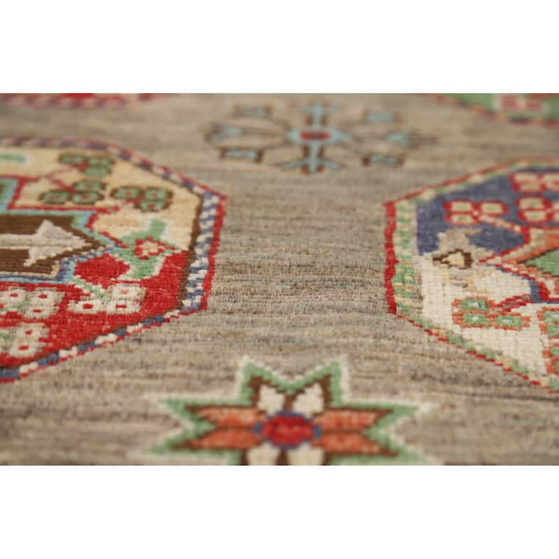 Hand Knotted Oriental 100% Wool Carpet Traditional Geometric Brown Kazak Area Rug - 6' 5'' X 4' 10''