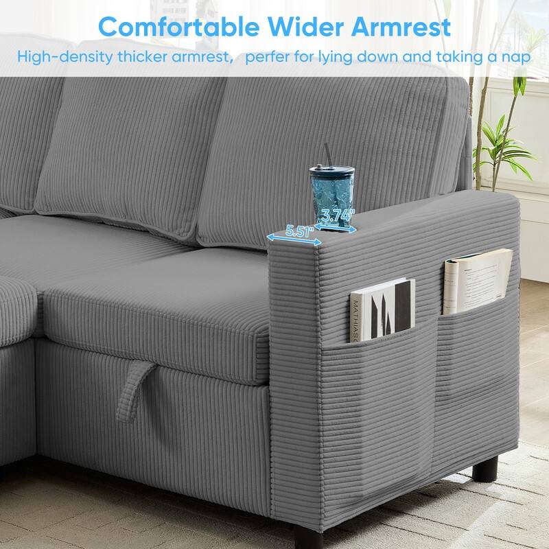 Mixoy 6 Seat U-Shaped Modular Sectional Sofa with Pull Out Bed, Sleeper Sofa Bed with Cup Holders & Storage