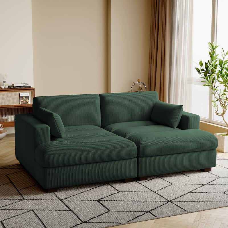 Navaeh Corduroy Modular Sectional Sofa Large Couch Sleeper Chaise - Hunter Green Set