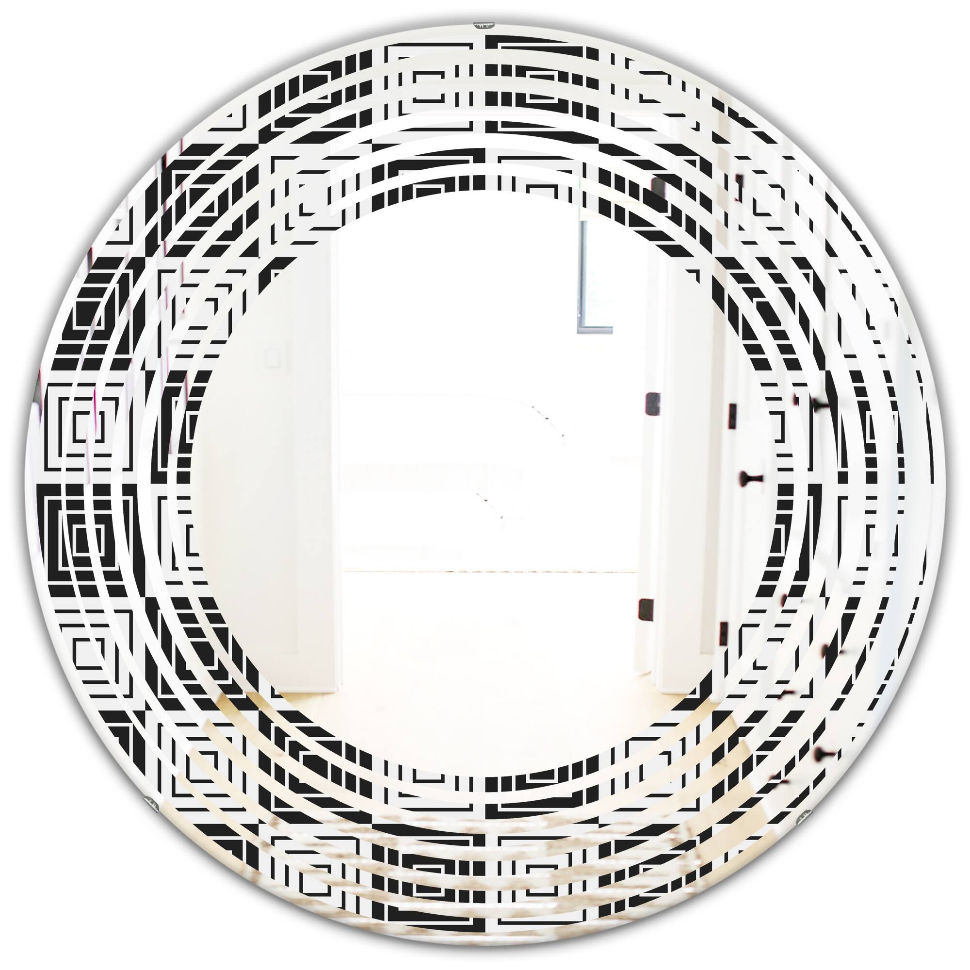Designart 'Monochrome Geometric Pattern XI' Printed Modern Round or ...