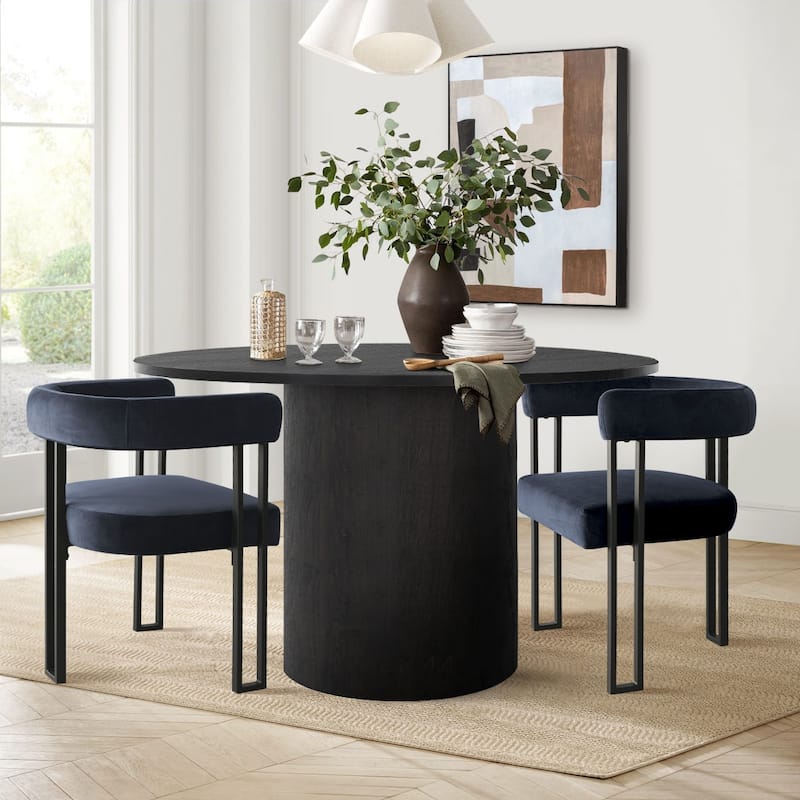 Upholstered Velvet Armchair (Set of 2) - Dark Blue