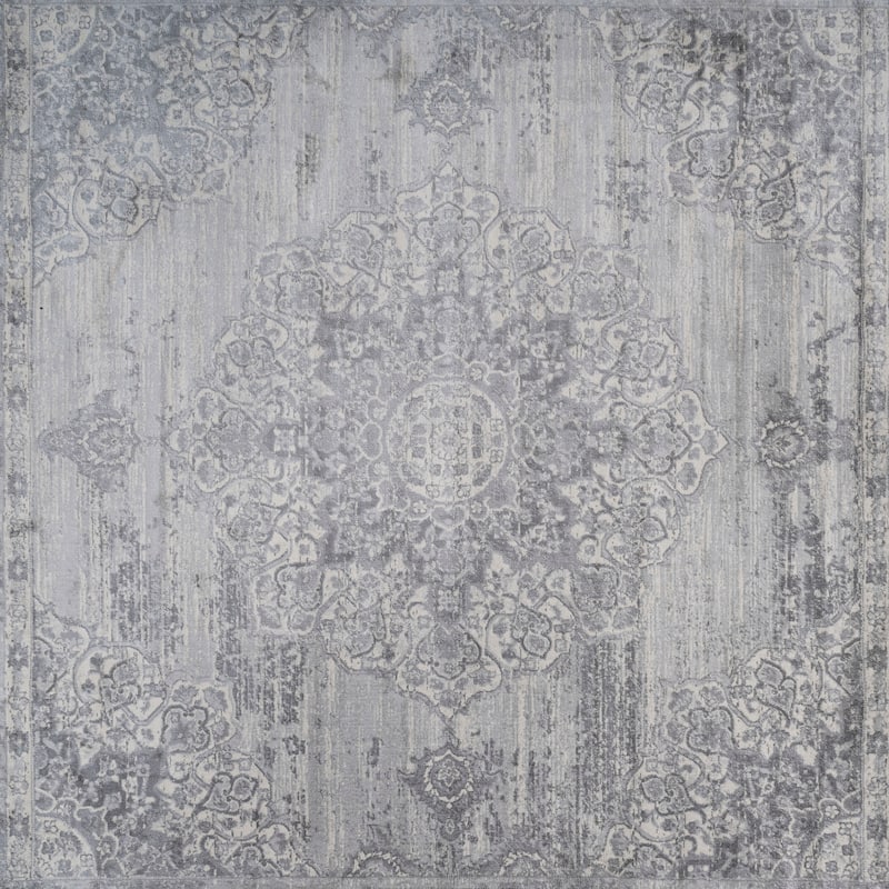 JONATHAN Y Traditional Persian Vintage Medallion Area Rug - 5' Square - Light Gray