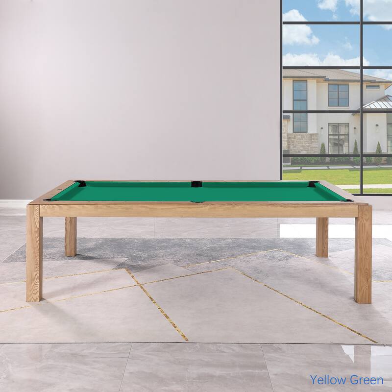 Olivia 8ft Vintage Ash Billiard Slate Pool Table with Dining Top - Green/Yellow