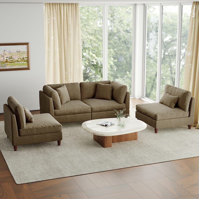 4-Piece Oversized Reversible Upholstered Sectional Modular Sofa - Camel
