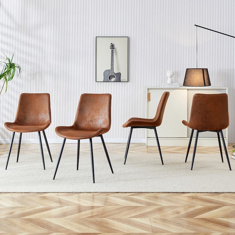 A Set Of 4 Style Restaurant Cushioned Chairs With Suede Backrests And Black Metal Legs,Suitable For Kitchens,Lounges,Farmhouses