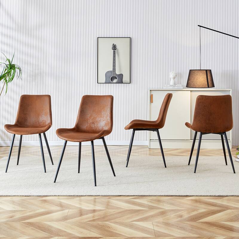 Set of 4 artificial leather backrest cushion dining chair, metal legs,curved widened cushion design for more comfort
