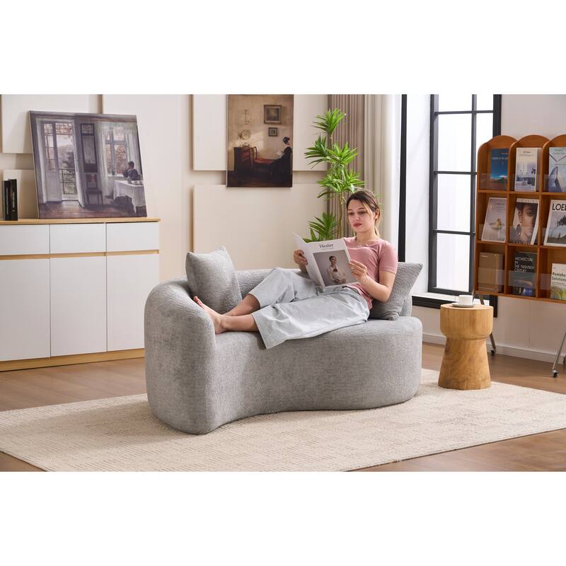 S-Curved Dual-Depth Chenille Sofa Compact, No Assembly
