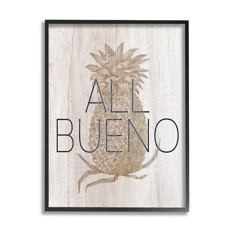 Stupell All Bueno Phrase Vintage Pineapple Illustration Rustic Pattern Framed Wall Art - White - 16 x 20 - Black