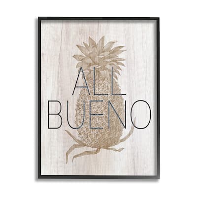 Stupell All Bueno Phrase Vintage Pineapple Illustration Rustic Pattern Framed Wall Art - White