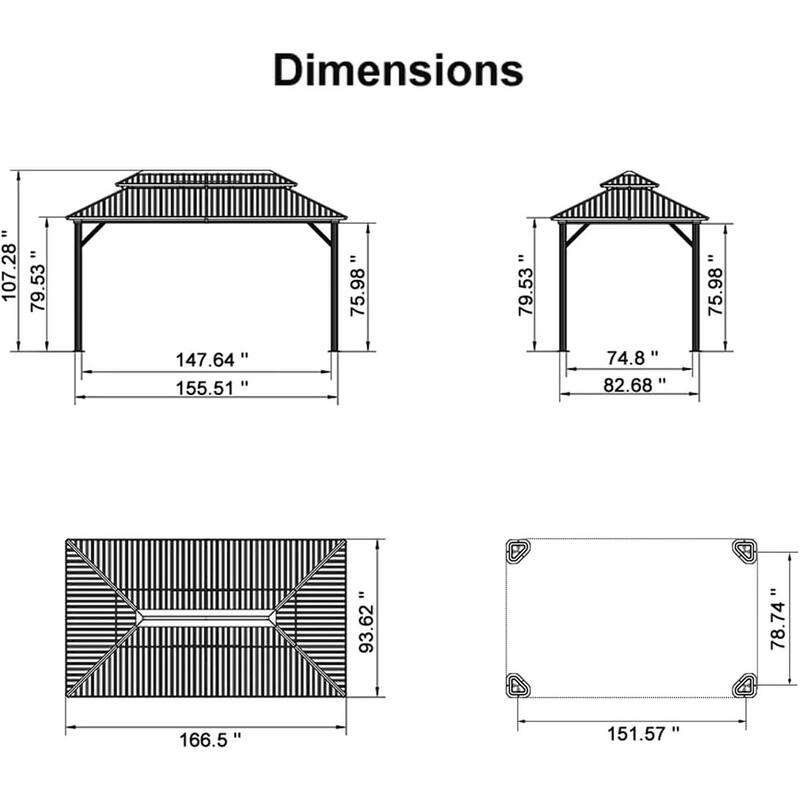PURPLE LEAF Gazebo Outdoor Gazebo with Dual-Layer Galvanized Steel Double Roof Aluminum Gazebo with Netting and Curtains Bronze