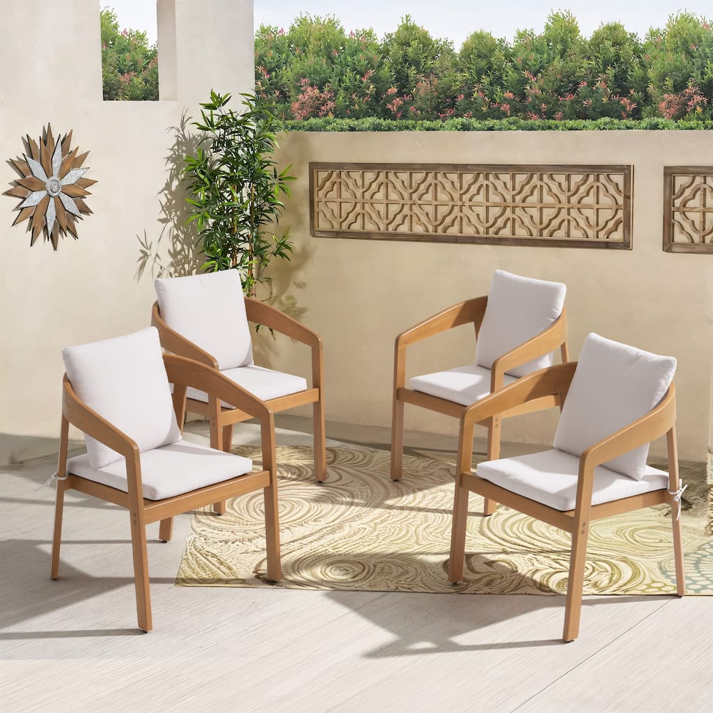 Wooden Outdoor Armchairs with Cushions, Set of 4