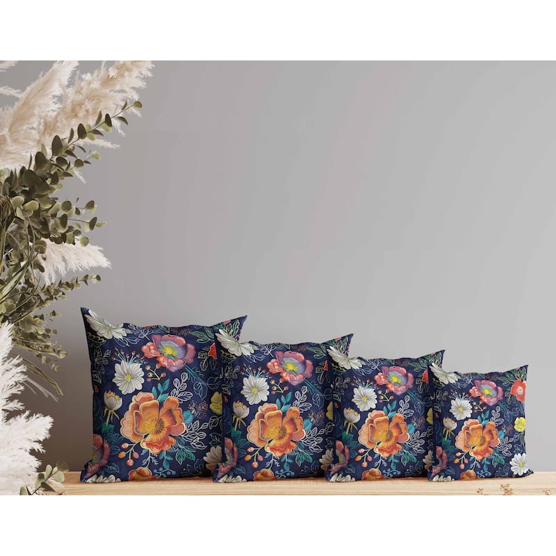 Starlight Florals Indoor/Outdoor Reversible Throw Pillow Blue and Orange