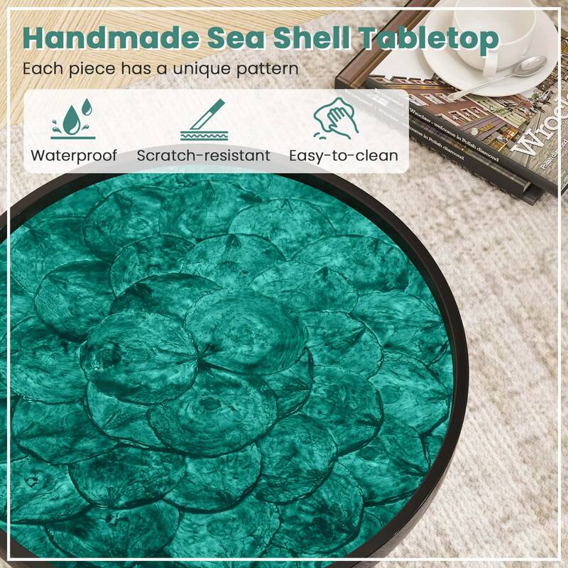 16"/20'' Outdoor Patio Side Table Round End Table w/ Sea Shell Décor