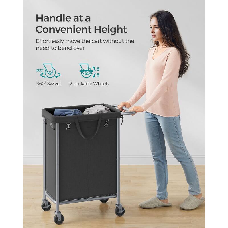 Heavy Duty Laundry Cart with Tear-Resistant Fabric Two Large Compartments and Wheels - 140L(24.8 x 15.3 x 31.8 Inches)