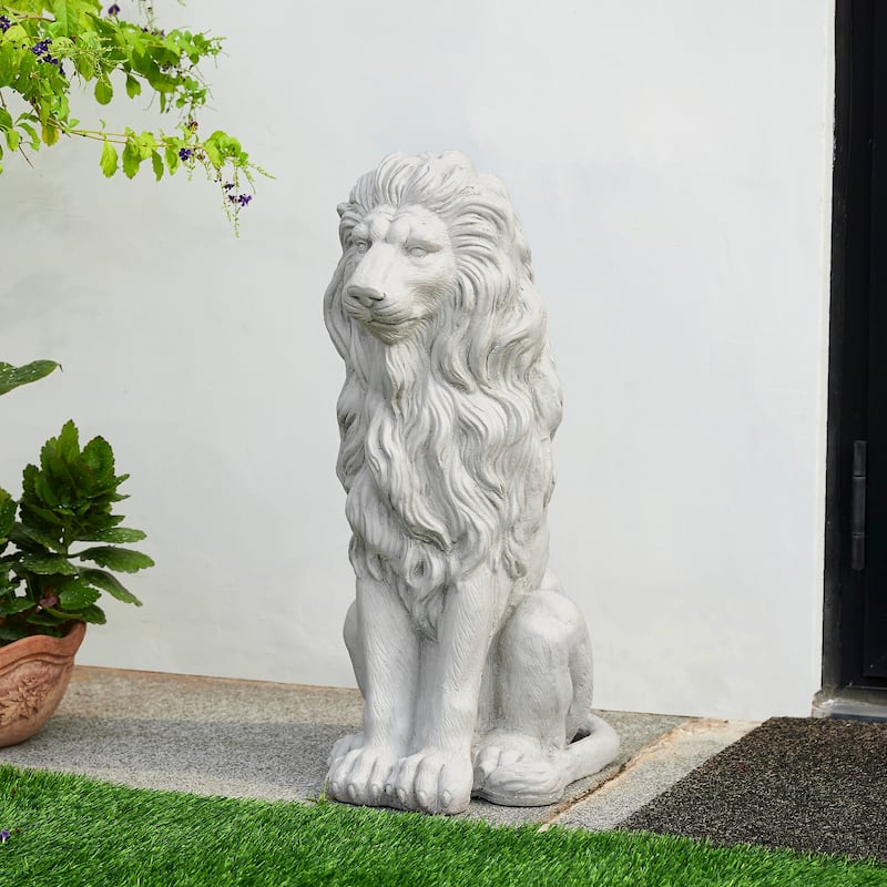 Glitzhome 28"H Oversized MGO Guardian Sitting Lion Garden Statue Porch Sculpture Indoor Outdoor - White