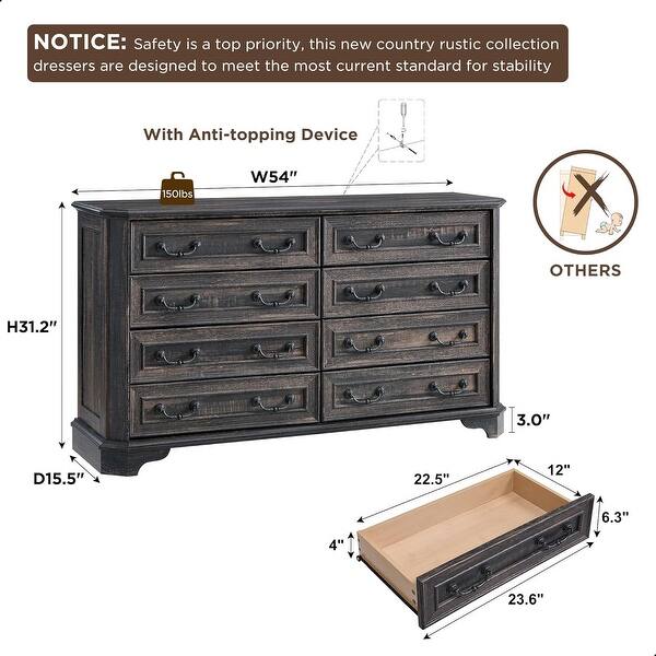Farmhouse 7 Drawers Dresser, Wood Chest of Drawers, Dressers Organizer