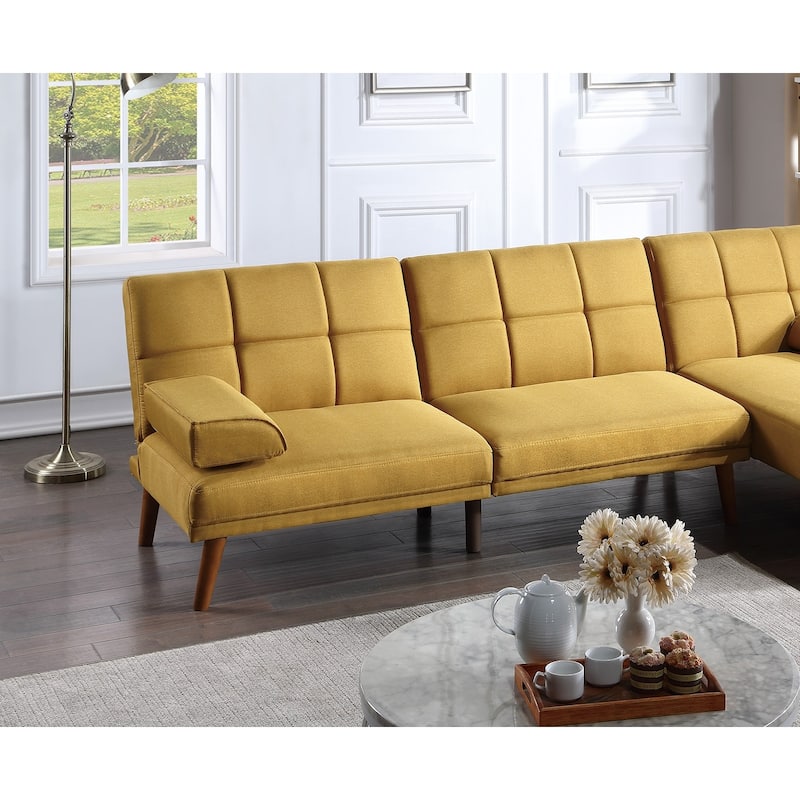 1pc Adjustable Tufted Mustard Sofa with Plywood and Solid Wood Legs for Living Room