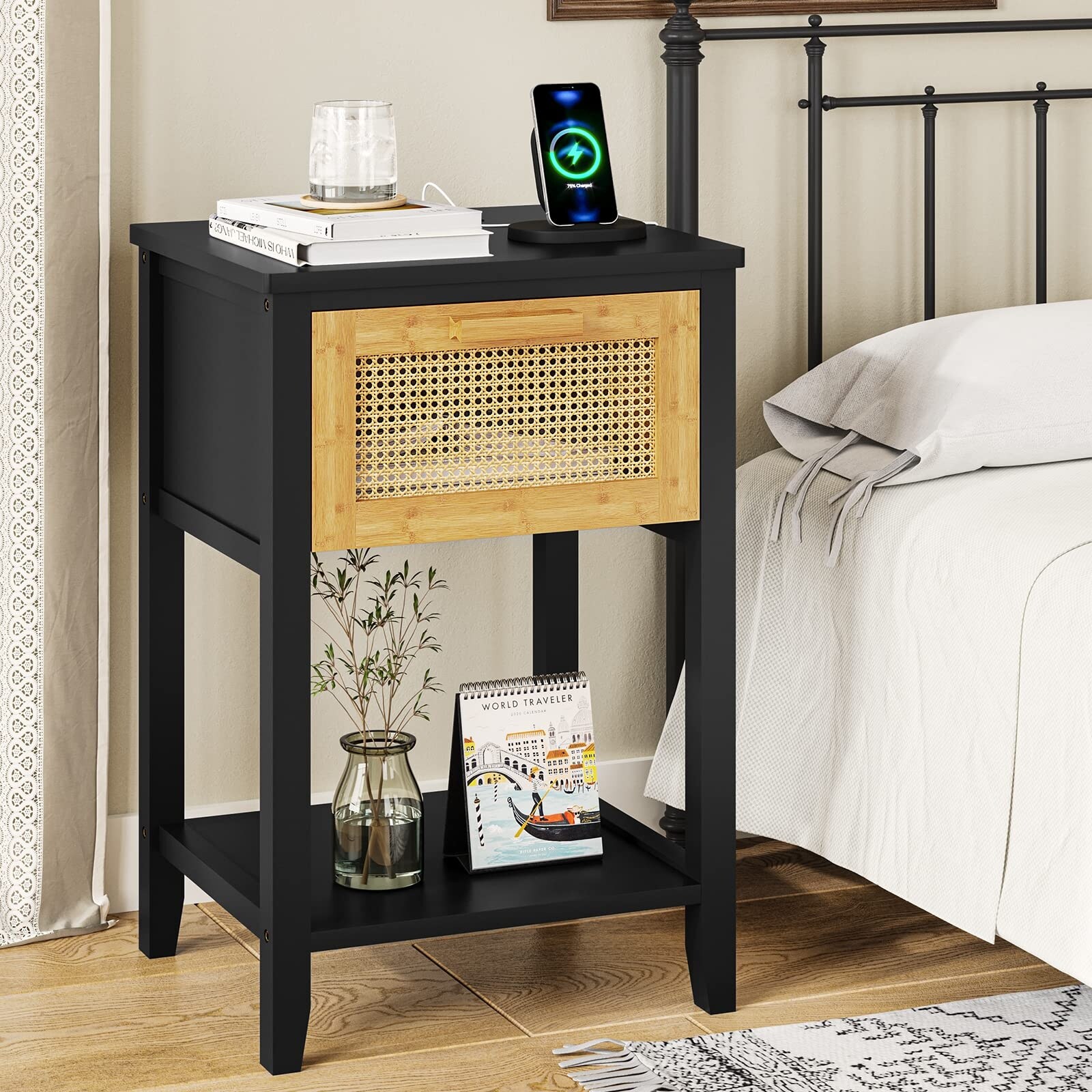 Black bamboo store nightstand