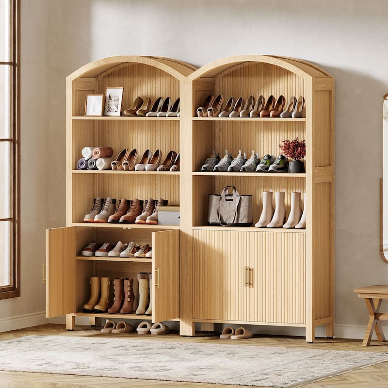 71‘’ Tall Arched 5-Tier Shoe Cabinet with Doors - Natural