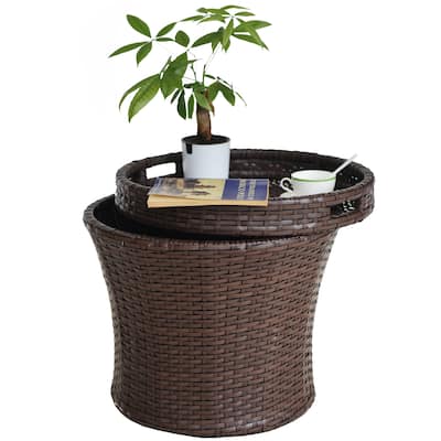 20 Inch Wide Patio Accent Side Table with Storage