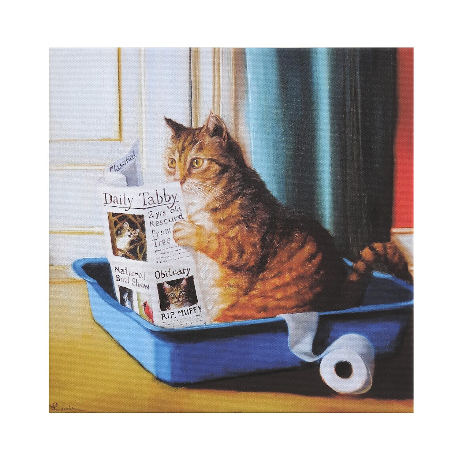 Shop Artistic Reflections Cat Reading Newspaper In Litter Box