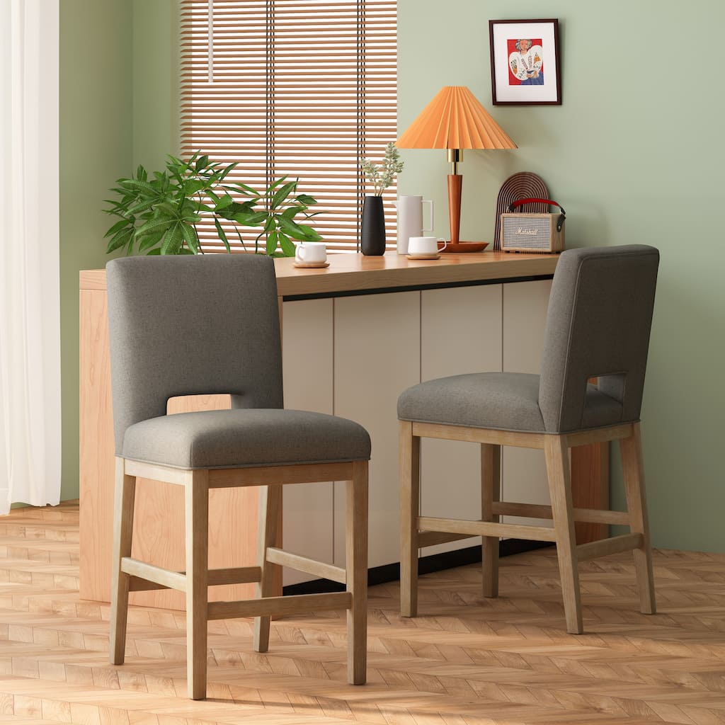 Roomfitters Upholstered Counter Stool, 26" Padded Kitchen Island Chair with Wood Legs, Grey