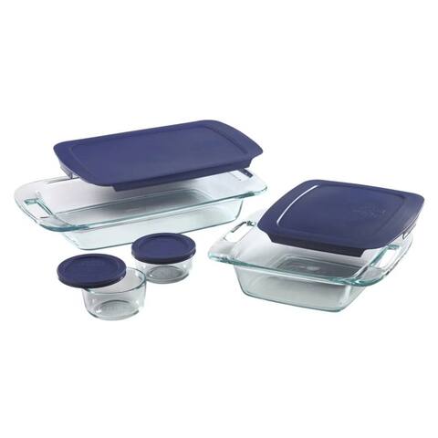 8-Piece Glass Bakeware Food Storage Set with Blue Plastic Lids