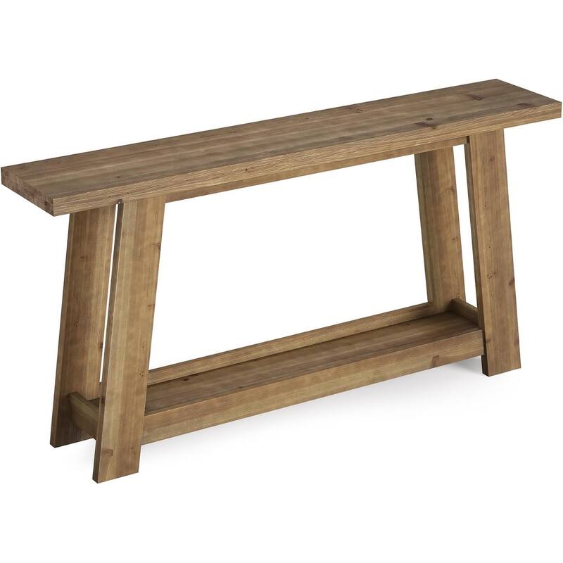 63" Solid Wood Console Table, Farmhouse Entryway Table with 2-Tier Shelf - 62.99" W x 11.81" D x 31.49" H