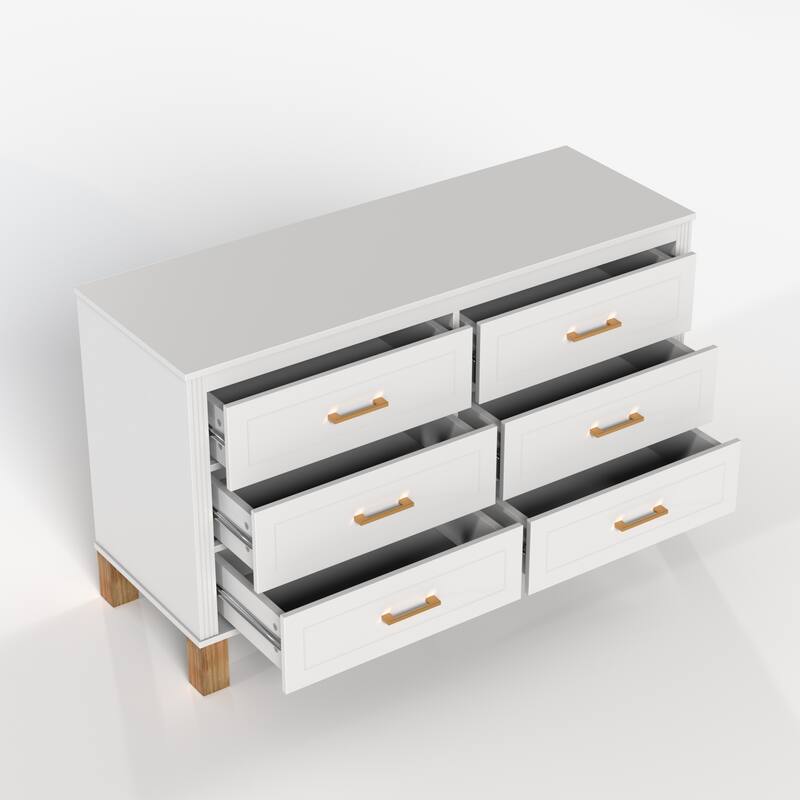 Roomfitters 6-Drawer Double Dresser, Modern Bedroom Storage Cabinet with Solid Wood Legs & Metal Handles