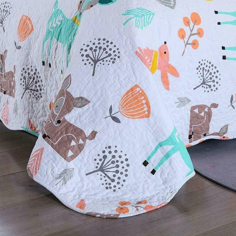 100 Cotton Kids Bedspread Quilts Set Bedding Forest Deer Full Bed