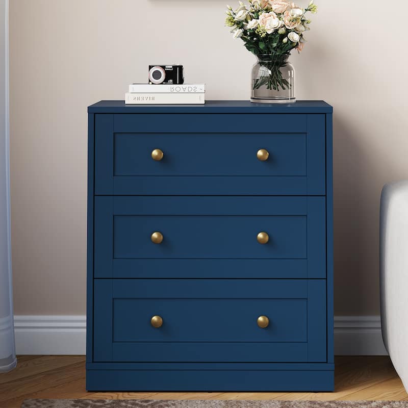 Modern Night Stand with 3 Drawers - Blue