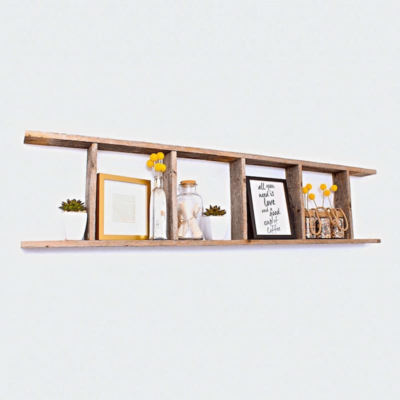 4 Step Rustic Weathered Grey Wood Ladder Shelf - 60" x 13"
