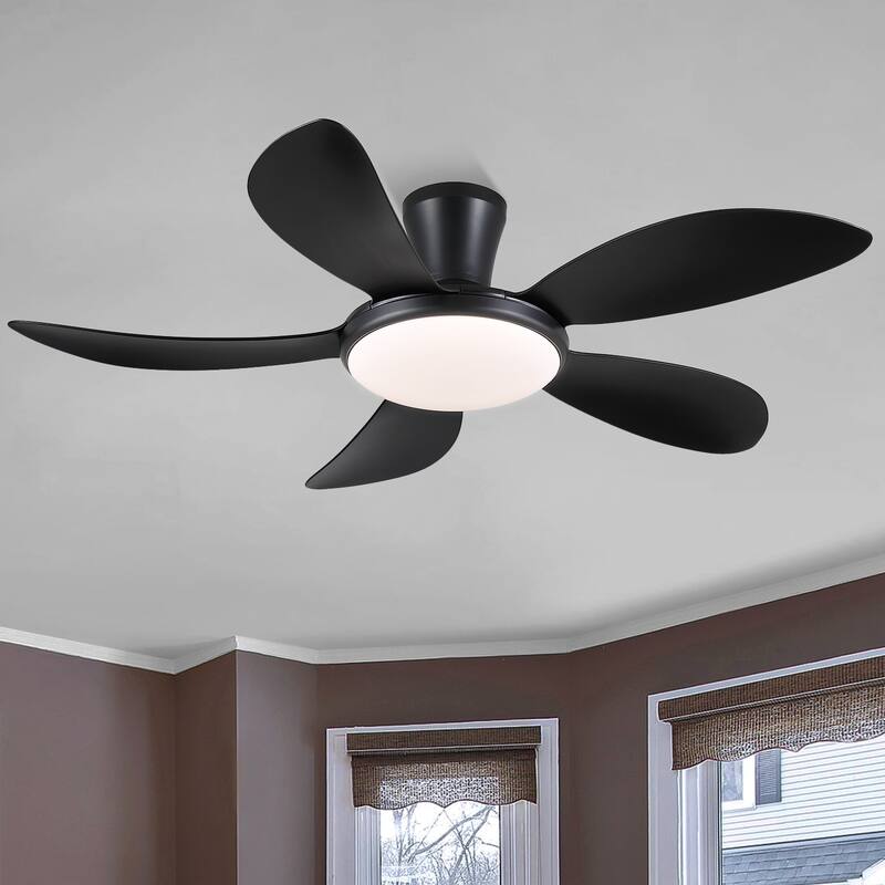 48 Inch Flush Mount DC Ceiling Fan with Lights, 5 Reversible Blades,3 CCT LED with Remote and APP Control - 48 Inches